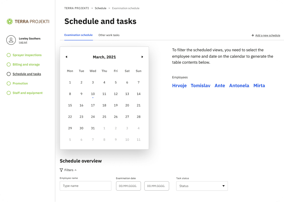 Schedule and tasks overview