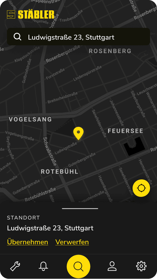 Location search screen - selected location